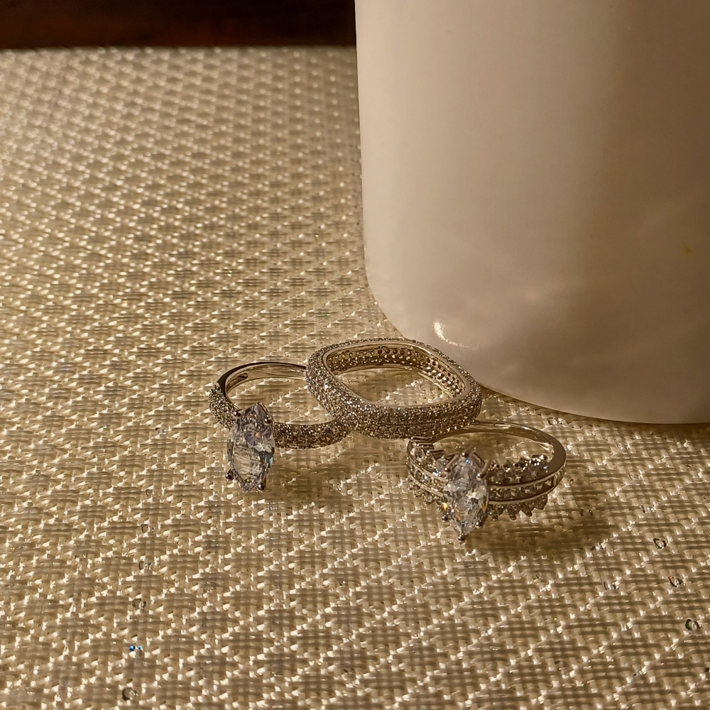 Elegant Silver Women's Ring 3pc Set One Price sz9